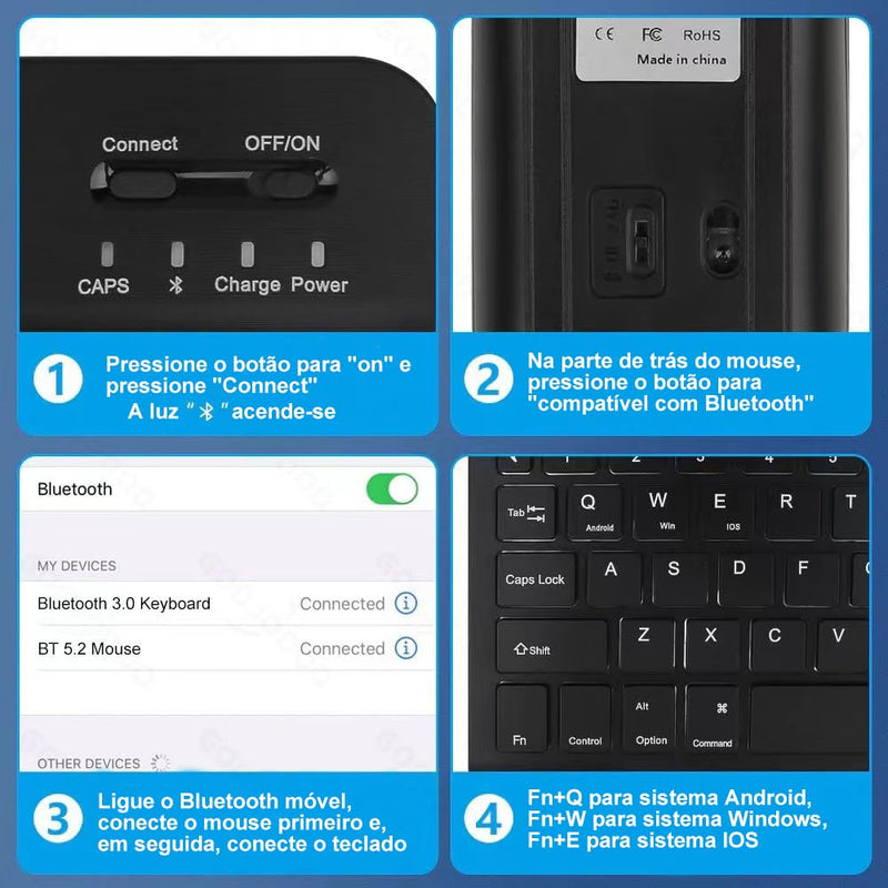 2 em 1 Tablet com Case, Teclado e Mouse, 10,1 polegadas Tablet Android 12 Tablet, 8GB + 256GB, WiFi, Bluetooth, GPS, Bateria 7000mAh, Tablets HD Touchscreen (Cinza: Teclado+Mouse)