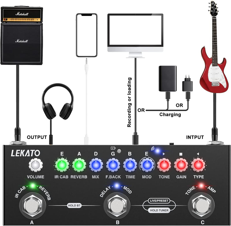 Pedais multi-efeitos de guitarra multi-efeitos combinados Delay Reverb Effect Pedal de guitarra com carregamento IR Pedal de guitarra multi-efeitos para guitarra elétrica