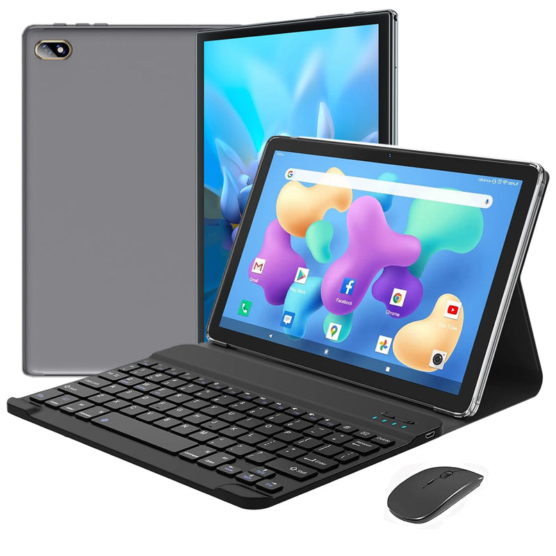 2 em 1 Tablet com Case, Teclado e Mouse, 10,1 polegadas Tablet Android 12 Tablet, 8GB + 256GB, WiFi, Bluetooth, GPS, Bateria 7000mAh, Tablets HD Touchscreen (Cinza: Teclado+Mouse)