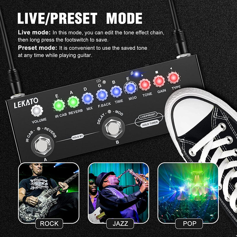 Pedais multi-efeitos de guitarra multi-efeitos combinados Delay Reverb Effect Pedal de guitarra com carregamento IR Pedal de guitarra multi-efeitos para guitarra elétrica