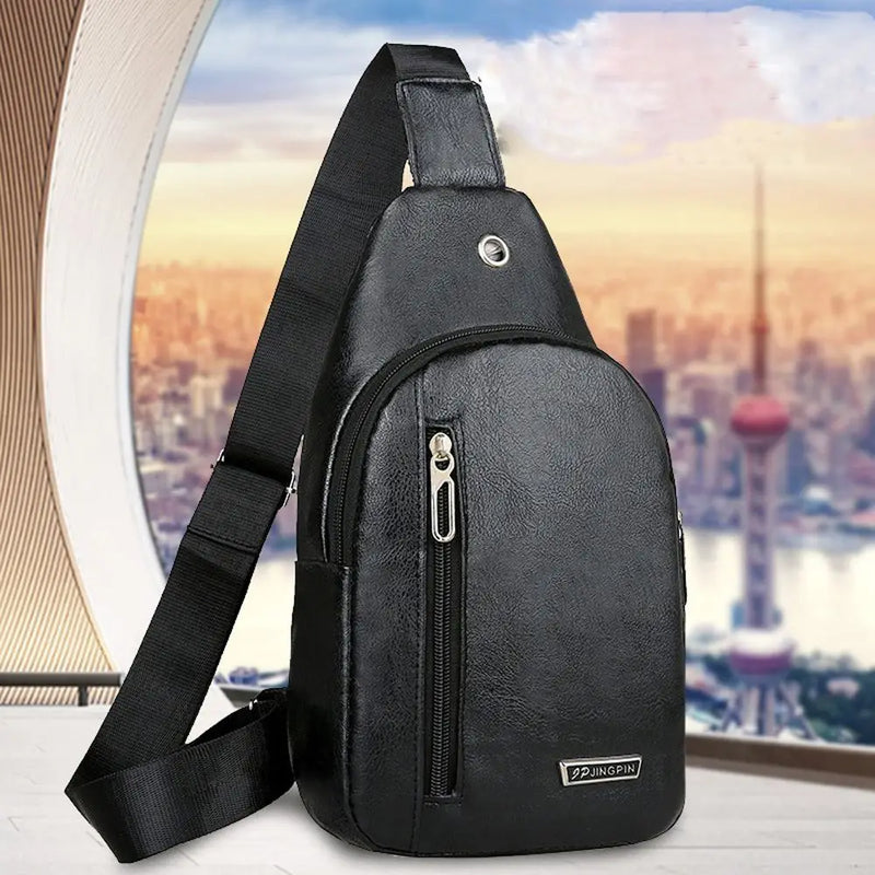 Man Bag Simple With Earphone Hole Phone Shopping Travel Messenger Bag Crossbody Bag PU Leather Men's Handbag