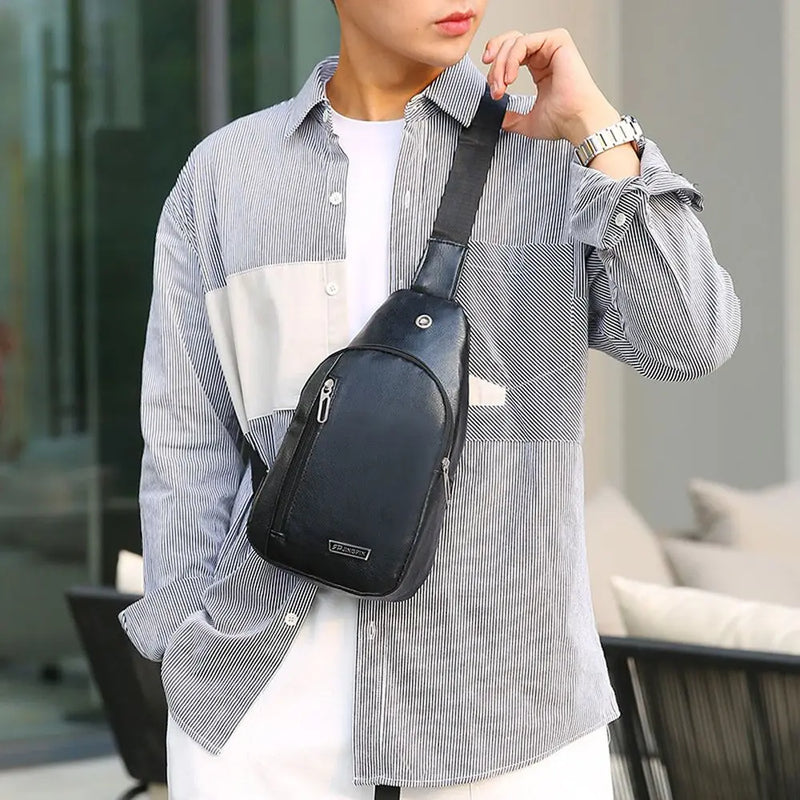 Man Bag Simple With Earphone Hole Phone Shopping Travel Messenger Bag Crossbody Bag PU Leather Men's Handbag