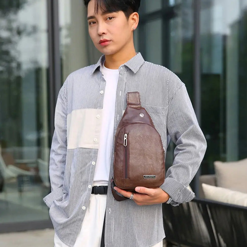 Man Bag Simple With Earphone Hole Phone Shopping Travel Messenger Bag Crossbody Bag PU Leather Men's Handbag